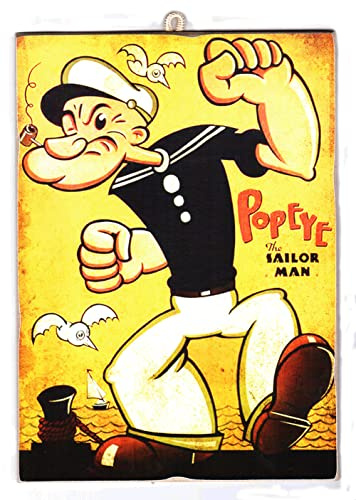 KUSTOM ART CUCUBA Bild im Vintage-Stil, Cartoon-Popeye Eisenarm, Druck auf Holz, 24 x 18 cm