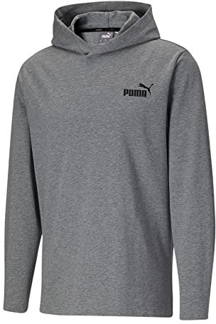PUMA Men's Essentials Long Sleeve Hooded Jersey Top T-Shirt, Medium Gray Heather, Large