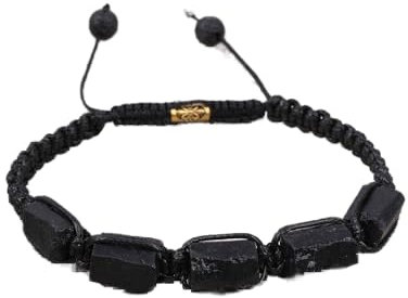 Braccialetti Di Corda,Bracciale Intrecciato Fatto A Mano Vintage Perline Di Pietra Naturale Braccialetti Intrecciati Con Ciondoli In Cristallo Di Tormalina Corda Nera Regolabile Bff Bracciale Con Am