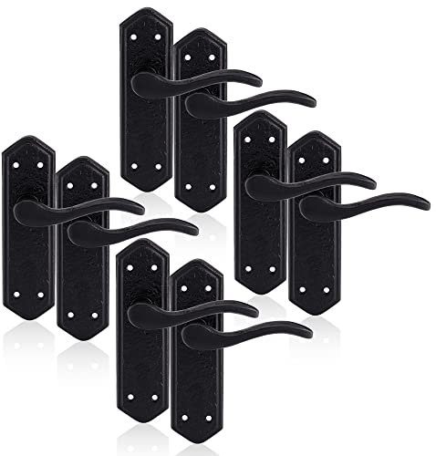 XFORT Smithy's Range 4 Pack London Suite Lever Latch Door Handle Black Antique, Traditional Cast Iron Door Handles, Rustic Lever Handles for Internal Wooden Doors.