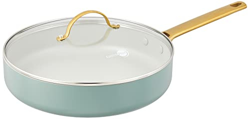 Greenpan Reserve harteloxierte gesunde Keramik-Antihaftbeschichtung, 4QT Sautepfanne, PFAS-frei, spülmaschinenfest, rauchblau