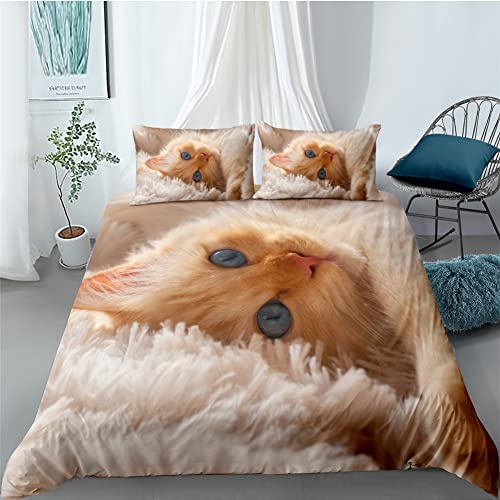 Tomifine Bettwäsche Mädchen Katze-Motiv 135x200 cm Mit Reißverschluss und 2 Kissenbezug, Süß Tiere Thema Bettbezug Set (135 x 200 cm 80x80cm)