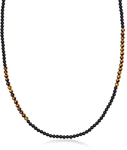 COAI Edelstein Halskette aus Mattem Onyx und Gelbem Tigerauge Perlenkette für Herren und Damen