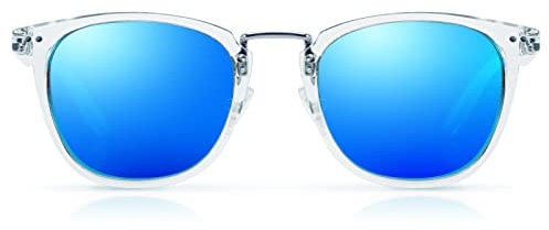 Bloomoak Klassische polarisierte Sonnenbrille – runde Rahmen mit Metallakzenten und UV400-Schutz für Damen – Go Retro im Stil, Klarer Kristallrahmen/eisblaue Gläser, Small