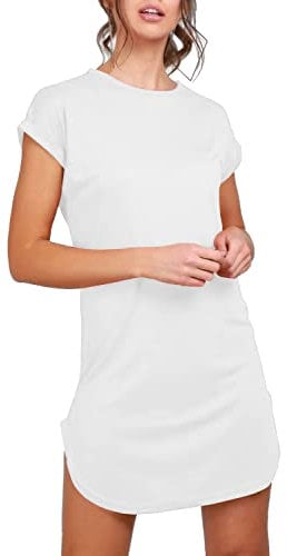 Fashion Star Womens Curved Hem Turn Up Cap Sleeve Tunic T-Shirt Mini Dress Plain White Plus Size (UK 24/26)