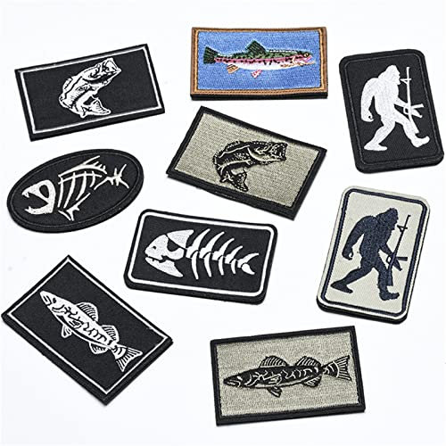 Trayosin 10er Set Klett Patch Angeln Patches Klett für Rucksäcke Hook Bestickter Aufkleber Abzeichen Klettbänder