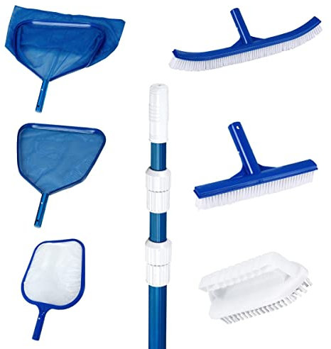 Poolpanda Poolreiniger Set Poolkescher feinmaschig Poolbürste Teleskopstange (Set XL)