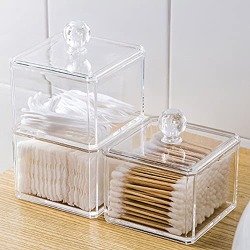 Koomuao Stapelbar Wattestäbchen Halter,Acryl Wattepads Aufbewahrung Badezimmer-Dosen, Gläser, Spender, Wattestäbchen, Bälle, Pads, Halter für Badezimmer, Aufbewahrungs-Organizer, 3 Stück