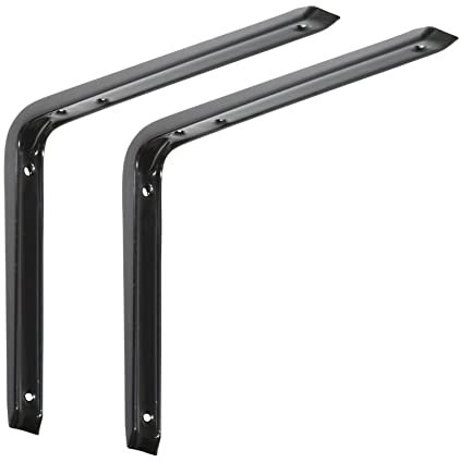 BRESKO Stahlblechkonsole Regalwinkel Wandkonsole Träger Regalträger Winkel Regalhalterung Regalkonsole 2 Stück (Schwarz, 300x250 mm)