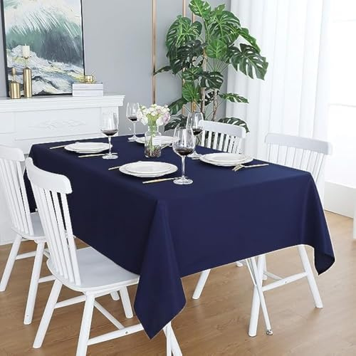 LivinEase Tischdecke 140 x 240 cm – Marine Rechteckige Tischdecke aus Baumwollmischung 250 g/m² für 6- bis 10-Sitzer-Tisch – Elegante drapierte Tischtuch für den Weihnachtstisch
