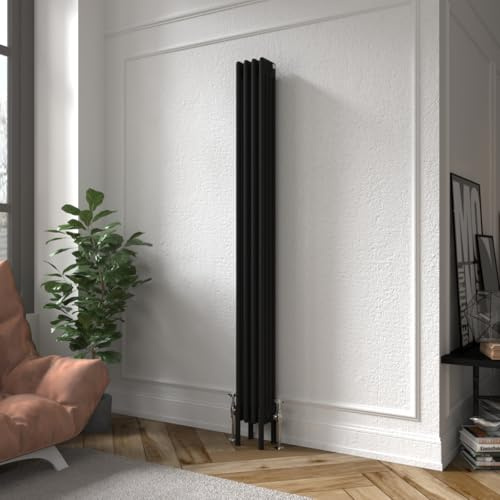 Warmehaus Cast Iron Style Black 4 Column Vertical Tall Radiator 1800x200mm | Perfect for Bathrooms Kitchen Living Room, Traditional Radiators, Designer Wall Mounted Column Radiator, Durable