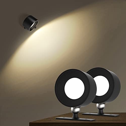 tekstap LED Wandleuchte Innen ohne stromanschluss,Touch Control 3 Farbmodi 3 Helligkeitsstufe Wandlampe mit Schalter,360°Drehbare Aufladbare Wandleuchte für Wohnzimmer Schlafzimmer(Schwarz 2 Stück)