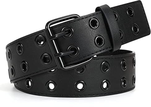 JasGood Punk Gürtel Nietengürtel Damen und Herren Doppelloch Gürtel mit Punk Style Cosplay Gürtel