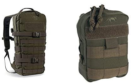 Tasmanian Tiger TT Essential Pack MKII Molle-System 9L Wander-Rucksack Daypack Outdoor-Rucksack, Oliv & TT Tac Pouch 1, Oliv, 15 x 10 x 4, 7647