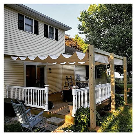 Außenbereich Pergola Schatten Spendende Abdeckung - Draht Schieben Welle Segel - Sonnenschutz, Einziehbares Sonnensegel - Atmungsaktives Gewebe - Durchlässig - Holzspalier Gartenlaube (Farbe : Beige