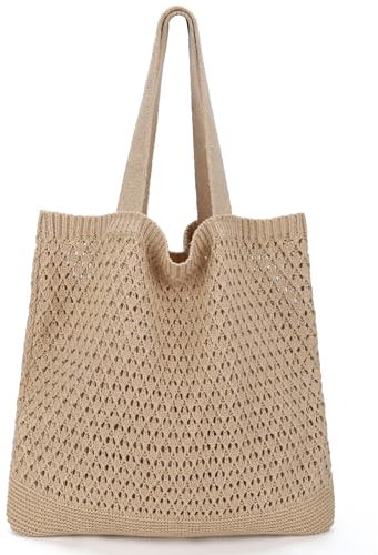 Häkel-Tragetasche, Strand-Netz-Stricktasche, große ästhetische Umhängetasche, Handtaschen, Hobo-Tasche für Damen, Sommer, Khaki, Style W, W-khaki