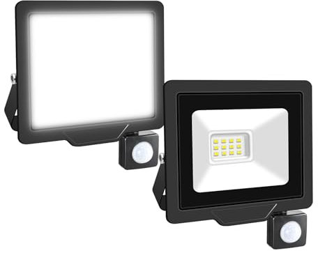 Willpower 2pcs 10W 1000LM LED Strahler Außen mit Bewegungsmelder LED Scheinwerfer 6000K Kaltweiß IP66 Wasserdicht LED Außenstrahler Fluter Flutlicht für Garage Flur Garten Innenhöfe Hotel Sportplatz