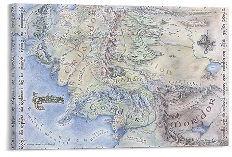 Mittelerde Karte Herr der Ringe Poster (1) Poster, Kunstdruck, Wand-Foto, Malposter zum Aufhängen, Familiendekoration, 50 x 75 cm