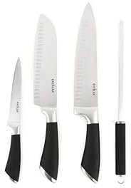 Excelsa Soul Cook Set 4 Coltelli da Cucina, Manico Nero, Acciaio INOX