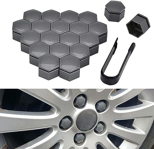 StRoux Voiture Capuchons D'éCrou De Roue pour Audi Q2 Q3 Q5 Q7, Hexagonal Boulon de Roue Cache-écrous Couvercle Antipoussière Protecteurs avec Outil DeRetrai,C/Grey-17mm