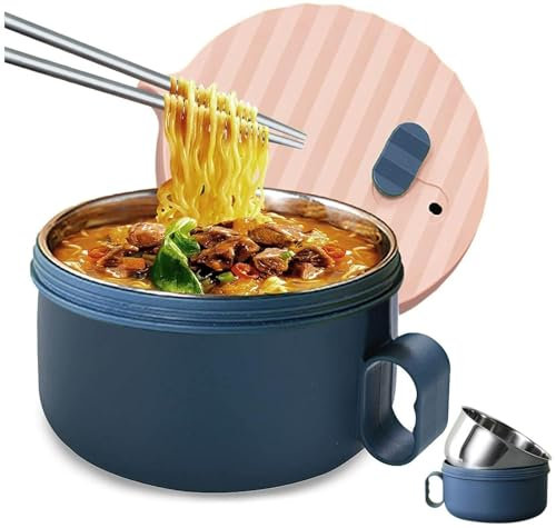 Ensemble De Bols Ramen en Acier Inoxydable, avec Couvercle Et Baguettes, Cuiseur De Nouilles Instantanées, Bol À Soupe De 1200ml, Vaisselle