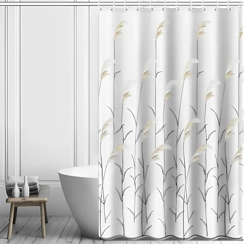 SAEIV Duschvorhang180x180cm Anti-Schimme | Schilfblume Botanischer Duschvorhang | Hochwertige Duschvorhangringe 12pcs Waschbar Beschwert Saum, Schnell Trocknend Duschvorhänge