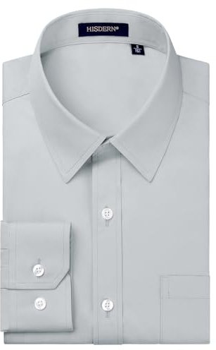 HISDERN Mens Dress Shirts Long Sleeve Formal Shirts Regular Fit Shirt for Men Casual Shirt Grey M