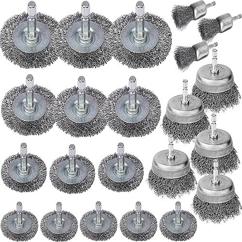 Wire Brush Wheel Cup Brush Set, Wire Brush for Drill 1/4 Inch Hex Shank Coarse Carbon Steel Crimped Wire Wheel for Cleaning Rust