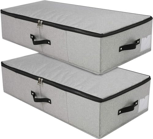Faltbare Unterbett Aufbewahrungsbox mit Kunststoff-Stützfutter,Decken Kleidung Tröster Aufbewahrungsbehälter Organizer für Schlafzimmer und Schrank, 74.5×38×18cm, Dunkelgrau, 2PCS
