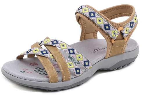 Meik Mangni Damen Slim Slingback Sandalen Sommer Sportliche Sandale Frauen Sportsandale Orthopädische Wandersandalen Outdoor Trekking Sandalen,Braun,Gr:39 EU=Sohlengröße 40 EU