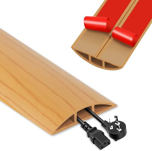 Rubber Floor Cable Cover, 1.5m Cable Protector, Self-Adhesive Wire Cover, Protect Cables & Prevent Tripping Hazards (Yellow Wood Grain)