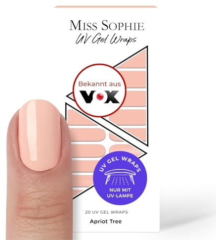 Original Miss Sophie UV Gel Nagelfolien I 20 ultra-dünne Nagellack-Streifen Apricot Tree I UV Nagelfolien I Hält auf Natur- sowie lackierten, Acryl-, Gel- & Shellac-Nägeln