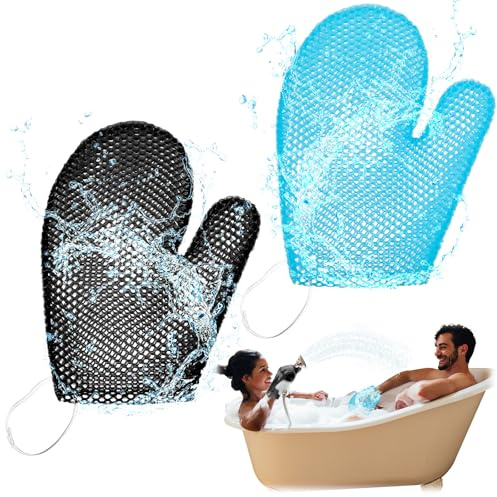 Karenhi Waben-Peeling-Handschuh, Badehandschuh, Körper-Spa-Schrubber, Waben-Peeling-Handschuh für Körperdusche, Waben-Peeling, Schrubber, Schwamm, Dusch-Luffa, schnell trocknend, Blau, Schwarz, 2