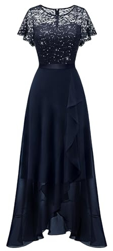 Berylove Women Sequin Formal Wedding Guest Elegant Cocktail Dress Navy 2XL
