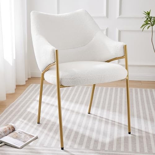 Merax 1 chaise de salle à manger en velours d'agneau à dossier haut, pieds en métal doré, rembourrage large et doux, look élégant, convient pour salle à manger, bureau, chambre et dressing, beige
