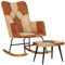 Genérico Wenjingqi-339707 Schaukelstuhl mit Hocker aus echtem Leder und braunem Segeltuch