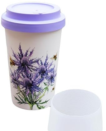 Darthome Thistle Flower Travel Mug Purple Recycled Plastic Bee Reusable Coffee Cup 350ml