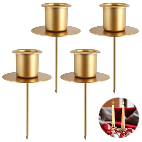 Bubuny Adventskranz Kerzenhalter 4 Stück, Adventskerzenhalter Metall Kerzenleuchter, zum Stecken Stabkerzenhalter Metall für Kerzen Weihnachten Deko Tischdeko, 9,5 x 2,2 cm