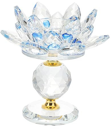 GREENADSCAPE Decorazioni con candelabro di loto portacandele da tavolo decorazioni per cerimonie nuziali lumino centrotavola centro tavola portacandele in cristallo porta candele votive Blue
