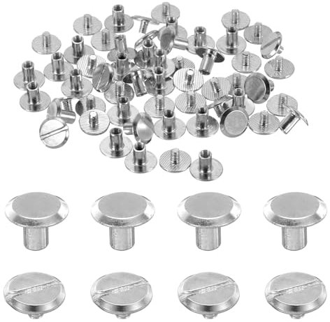 sourcing map Set di 30 viti Chicago M4 x 6 mm, in metallo, con testa scanalata, rivetti a chiodo, per fai da te, cintura, borsa, artigianato, rilegatura, color argento