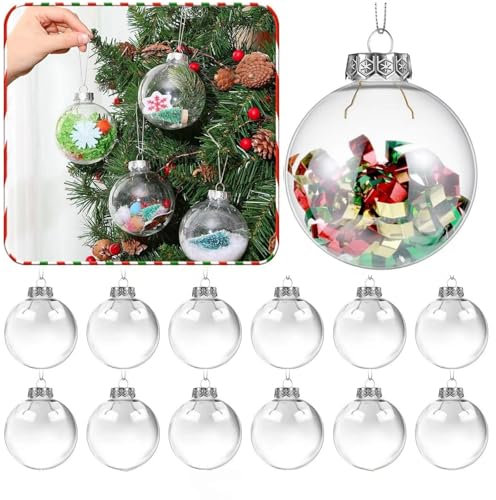 XIKTTK Durchsichtige Weihnachtskugeln Zum Bemalen, Befüllbare Christbaumkugeln, Klar Plastik, 6 cm (12 Stück)