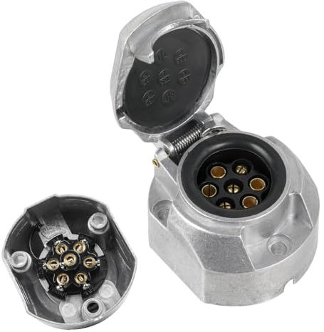 NIYATA 7 Pin Trailer Metal Socket,12V Tow Bar Socket Connector,7 Way Waterproof Car Lights Metal Duty Aluminium Alloy Connector for Car RV Truck Boat Caravan