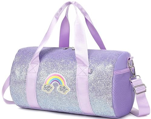 Tanztasche Mädchen Sporttasche Kinder Tasche für Mädchen Glitzer Balletttasche Tasche Kinder Schwimmtasche Mädchen Lila