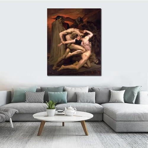 GOSRD Klassischer Portrait-Kunstdruck auf Leinwand, Dante und Vergil in der Hölle, Ölgemälde-Reproduktion von William Adolphe Bouguereau, 30 x 45 cm, rahmenlos