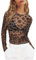 Geagodelia Leopard Print Mesh Tops for Women Y2K Slim Fit Long Sleeve Sexy See Through Fitted Layering Tops Going Out Tops Teens Girls Crop Top (Dark Brown, S)