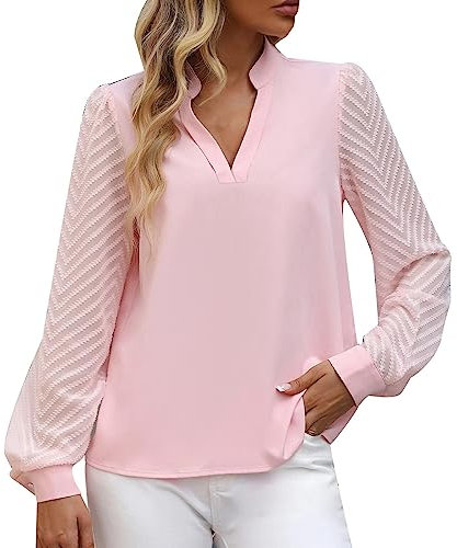 Damen -V-Ausschnitt, gespleißtes Chiffon-Langarmshirt, einfarbig Damen Festlich Bluse Pailletten Bluse