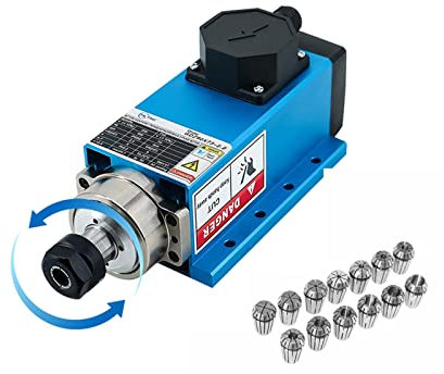 Kit de moteur de broche CNC, 1.5kw/2.2kw 24000 tr/min 400 HZ moteur de broche refroidi par Air à 3 phases + 1 jeu de pinces ER11 ou ER20 for Machine CNC pour fraiseuse CNC(Junction Box blue,1.5kw 380)