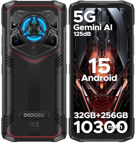 DOOGEE Blade20 Play Rugged Smartphone 5G, Android 15 Rugged Phone with 125dB Super Speaker, 32GB+256GB, 10300mAh Battery, 50MP+20MP Night Vision Camera, 6.6, Dual SIM, NFC/IP68 Waterproof/Gemini AI