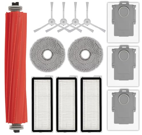 (13 Piezas) Qrevo S Repuestos Compatibles Con Roborock Qrevo S, Qrevo Pro, Qrevo Maxv y Qrevo Plus: 1 Cepillo Giratorio, 4 Cepillos Laterales Blancos, 3 Bolsas Para El Polvo, 3 Filtros HEPA y 2 Mopas.