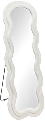 Baroni Home Miroir sur Pied ou Miroir Mural, Miroir avec Cadre Ondulé Rembourré et Revêtement en Velours, Salon, Chambre à Coucher, Couloir, 160x60 cm, Velours Beige